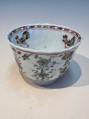 Three sets of Chinese famille verte cups and saucers with birds and flowers, various marks, Kangxi — photo 21
