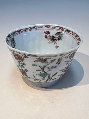 Three sets of Chinese famille verte cups and saucers with birds and flowers, various marks, Kangxi — photo 22