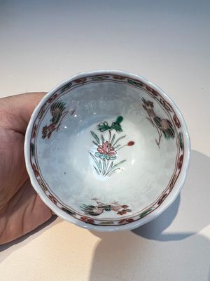 Three sets of Chinese famille verte cups and saucers with birds and flowers, various marks, Kangxi — photo 23