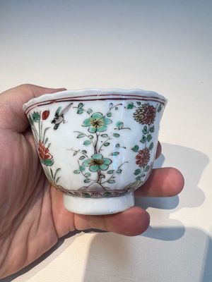 Three sets of Chinese famille verte cups and saucers with birds and flowers, various marks, Kangxi — photo 25