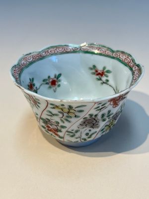 Three sets of Chinese famille verte cups and saucers with birds and flowers, various marks, Kangxi — photo 3