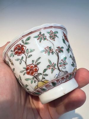 Three sets of Chinese famille verte cups and saucers with birds and flowers, various marks, Kangxi — photo 31