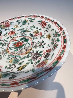 Three sets of Chinese famille verte cups and saucers with birds and flowers, various marks, Kangxi — photo 35