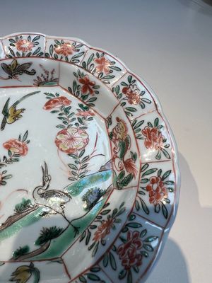 Three sets of Chinese famille verte cups and saucers with birds and flowers, various marks, Kangxi — photo 39