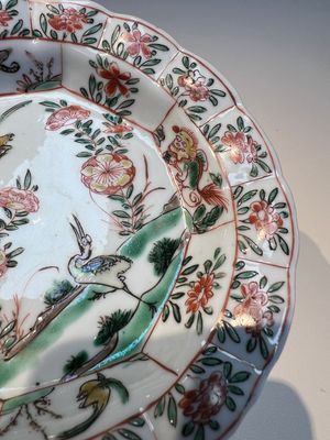 Three sets of Chinese famille verte cups and saucers with birds and flowers, various marks, Kangxi — photo 40