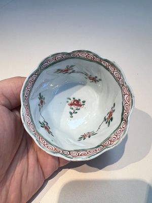 Three sets of Chinese famille verte cups and saucers with birds and flowers, various marks, Kangxi — photo 4