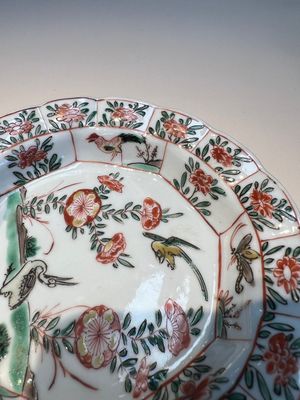 Three sets of Chinese famille verte cups and saucers with birds and flowers, various marks, Kangxi — photo 43