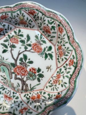 Three sets of Chinese famille verte cups and saucers with birds and flowers, various marks, Kangxi — photo 47