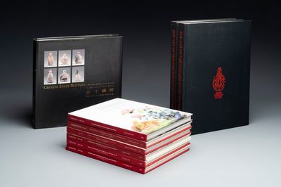 Three snuff bottle-themed books and six auction catalogues, incl. Christie's five-part J&J Collection Sale (2004-2008)