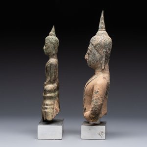 Three Southeast Asian bronze Buddhas and a stone head of Buddha, 18th C. — photo 15