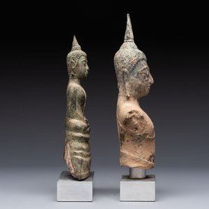 Three Southeast Asian bronze Buddhas and a stone head of Buddha, 18th C. — photo 17