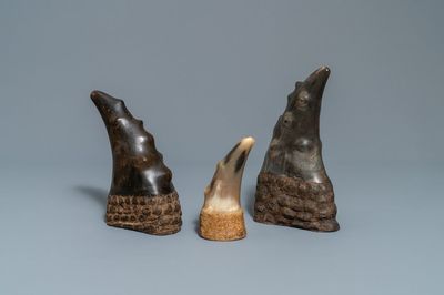 Three Sùng tê giac or scholar's objects in buffalo horn, Vietnam, 19th C.