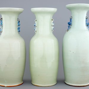 Three tall Chinese blue and white on celadon ground vases, 19th C. — photo 3