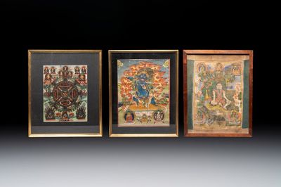 Three Tibetan thangkas, 19/20th C.