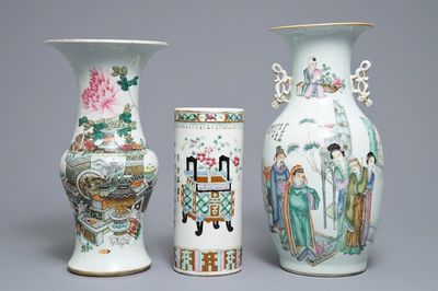 Three various Chinese famille rose vases, 19/20th C.