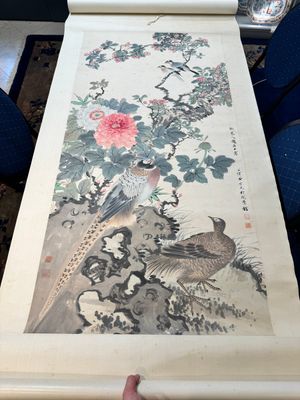 Tian Shiguang 田世光 (1916-1999): 'Oiseaux et fleurs', encre et couleur sur papier — photo 1
