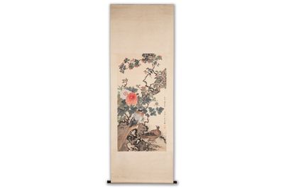 Tian Shiguang 田世光 (1916-1999): 'Oiseaux et fleurs', encre et couleur sur papier
