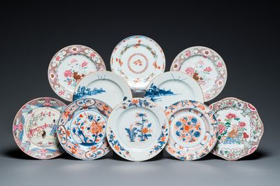 Tien Chinese blauw-witte, famille rose en verte borden, Kangxi en later