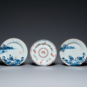 Tien Chinese blauw-witte, famille rose en verte borden, Kangxi en later — foto 6