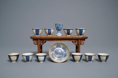 Tien Chinese blauw-witte koppen, een stem cup en een kom, Hatcher en Vung Tao scheepswrakken, Transitie en Kangxi