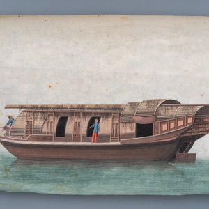 Tien Chinese Canton rijstpapierschilderingen met jonken, 19e eeuw — foto 6