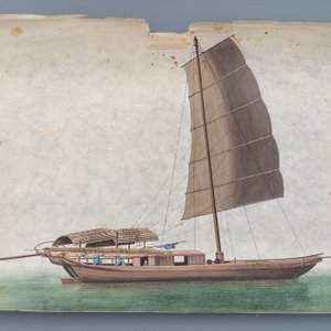 Tien Chinese Canton rijstpapierschilderingen met jonken, 19e eeuw — foto 7