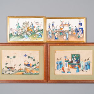 Tien Chinese rijstpapier schilderingen met figuren, fauna en flora, Canton, 19/20e eeuw — foto 2