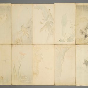 Tien Japanese aquarellen met decors van dieren en bloemen, Meiji, 19/20e eeuw — foto 2
