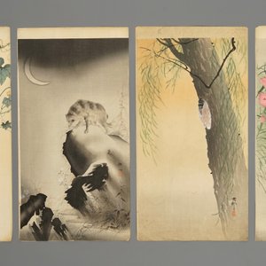Tien Japanese aquarellen met decors van dieren en bloemen, Meiji, 19/20e eeuw — foto 3