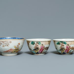 Tien stukken Chinees famille rose theegoed met mandarijns decor, Qianlong — foto 7