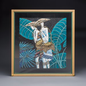 Ting Shao Kuang (b. 1939, attr. to): 'Beauty with Buffalo and Crane' and 'Two Beauties Carrying Bamboo Baskets', mixed techniques, 20th C. — photo 2