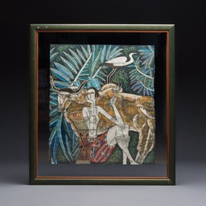 Ting Shao Kuang (b. 1939, attr. to): 'Beauty with Buffalo and Crane' and 'Two Beauties Carrying Bamboo Baskets', mixed techniques, 20th C. — photo 4