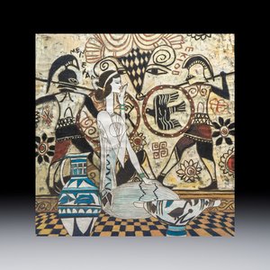 Ting Shao Kuang (b. 1939, attr. to): 'Seated Beauty before a Classical Mural', mixed techniques, 20th C. — foto 1
