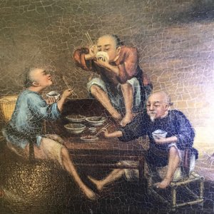 Tingqua (Canton, ca. 1809-1870): Buvoirs de thé dans l'écurie, huile sur toile, signée en bas à droite — photo 18