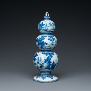 Tirelire de forme triple gourde en faïence de Delft en bleu et blanc, début du 18ème — photo 3