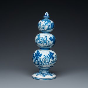 Tirelire de forme triple gourde en faïence de Delft en bleu et blanc, début du 18ème — photo 4