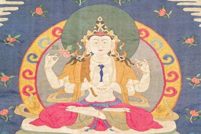 Tissage en soie de type kesi figurant 'Bouddha assis sur un trône de lotus', Chine, Qing