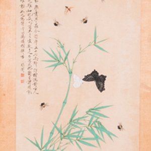 Toegeschreven aan Yu Fei'an 于非闇 (1889-1959): 'Bamboe en insecten', inkt en kleur op zijde, gedateerd 1945 — foto 2