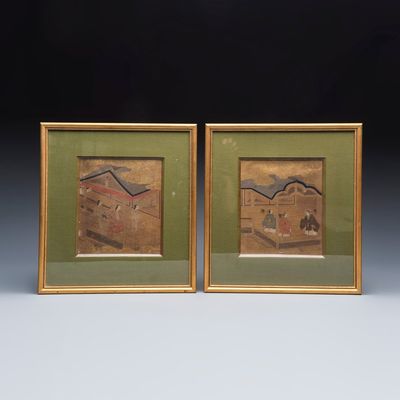 Tosa school: A pair of courtly figural scenes, gold, ink and colour on paper, Edo, 18/19th C.