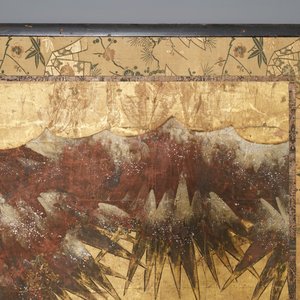 Tosa school, Japan, 16/17th C., a screen with ink, colour and gold on paper: a shore with bamboo and rocks — photo 4