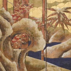 Tosa school, Japan, 16/17th C., a screen with ink, colour and gold on paper: a shore with bamboo and rocks — photo 6