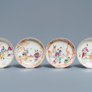 Treize tasses et onze soucoupes en porcelaine de Chine famille rose à décor mandarin, Qianlong — photo 3