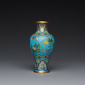 Très beau vase en émaux cloisonnés à fond turquoise, Chine, Qianlong — photo 1