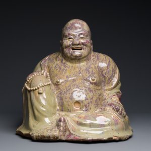 Très grande figure de Bouddha en grès porcelaineux à émail flambé dite 'de Shiwan', 18/19ème — photo 4