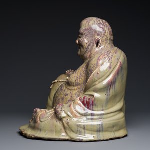 Très grande figure de Bouddha en grès porcelaineux à émail flambé dite 'de Shiwan', 18/19ème — photo 5