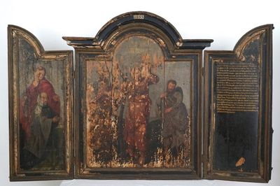 Triptyque avec Saint-Christophe, Ecole flamande, daté 1555