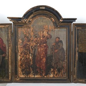 Triptyque avec Saint-Christophe, Ecole flamande, daté 1555 — photo 1