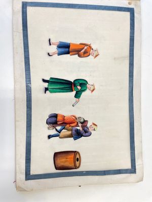 Trois albums et deux peintures sur papier de riz cadrées à décor des personnages, de la faune et de la flore, Chine, Tak Shang Saihing — photo 17