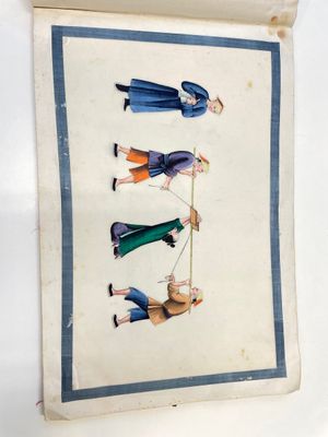 Trois albums et deux peintures sur papier de riz cadrées à décor des personnages, de la faune et de la flore, Chine, Tak Shang Saihing — photo 19
