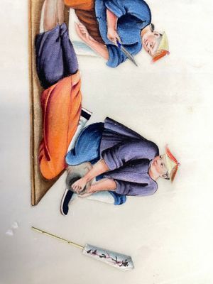 Trois albums et deux peintures sur papier de riz cadrées à décor des personnages, de la faune et de la flore, Chine, Tak Shang Saihing — photo 23